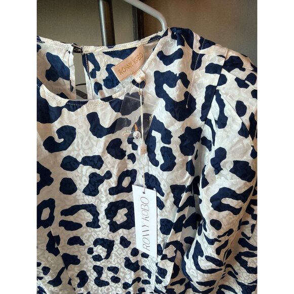 Ronny Kobo Jade Silk Midi Dress Animal Print Navy Blue White Womens Size Small - Picture 10 of 11